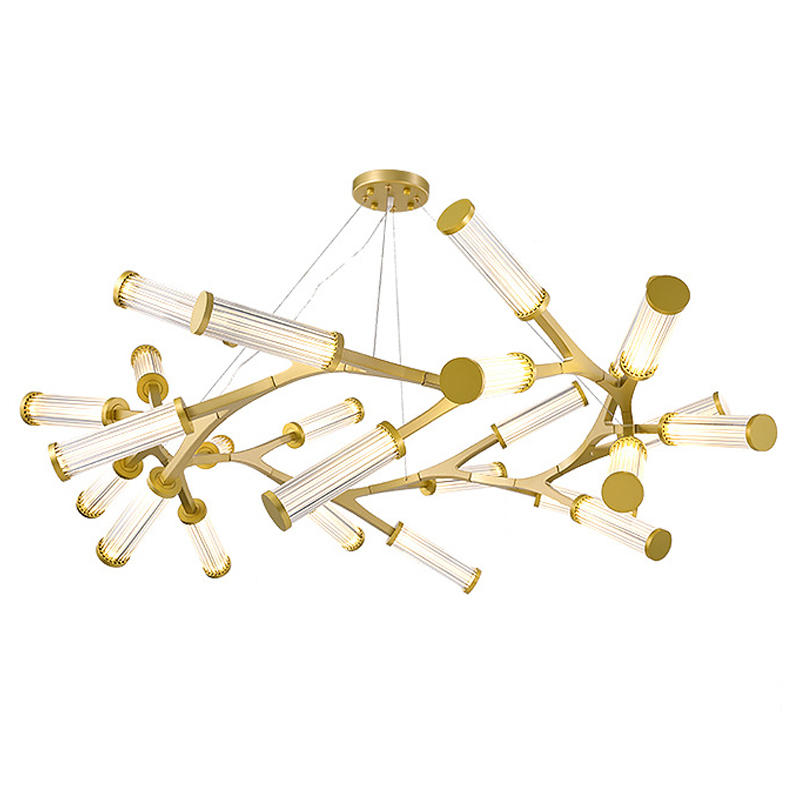 Люстра Cylinder Branches Chandelier Ring Gold Золотой Прозрачный в Саратове | Loft Concept 