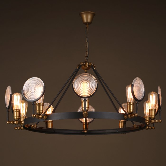 Люстра GASLIGHT LENS Chandelier 10 Черный в Саратове | Loft Concept 