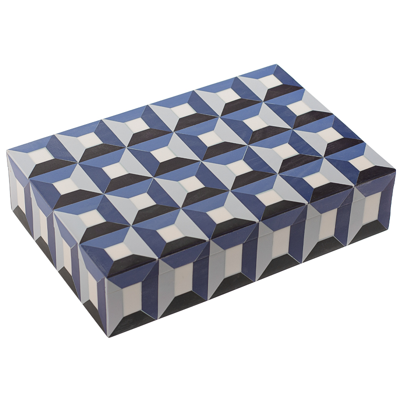 Шкатулка Squares Blue Bone Inlay Box Синий Белый Черный в Саратове | Loft Concept 