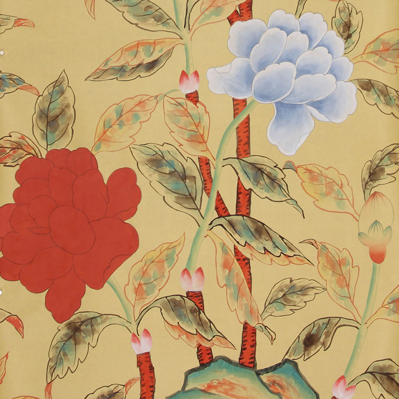 Обои ручная роспись Korean Peony Original colourway on Sienna Earth dyed silk Обои ручная роспись Korean Peony Original colourway on Sienna Earth dyed silk в Саратове | Loft Concept