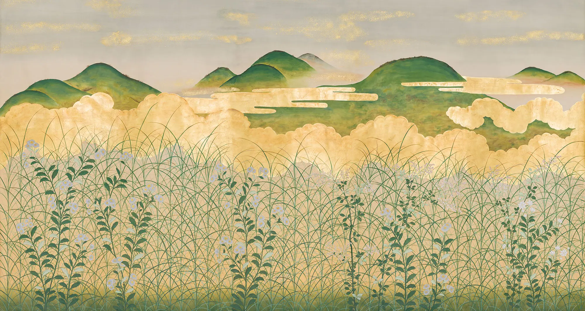 Обои ручная роспись The Plain of Musashi Original colourway on painted Xuan paper with gold ombre Обои ручная роспись The Plain of Musashi Original colourway on painted Xuan paper with gold ombre - постер Loft-Concept в Саратове