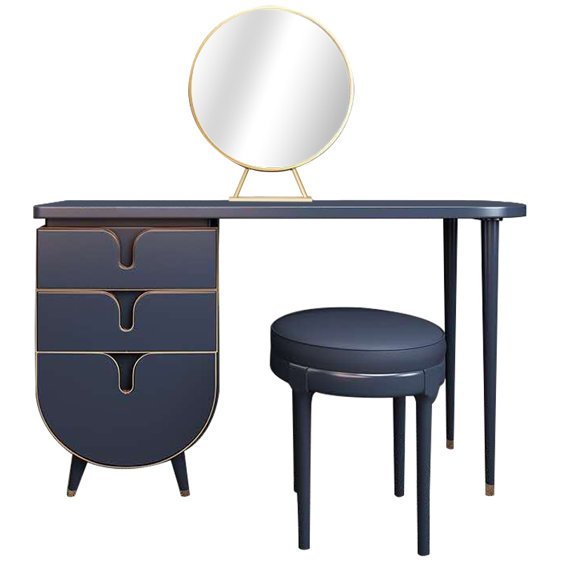 Комплект из туалетного стола, зеркала и пуфа Conna Dressing Table Blue Синий Золотой в Саратове | Loft Concept 
