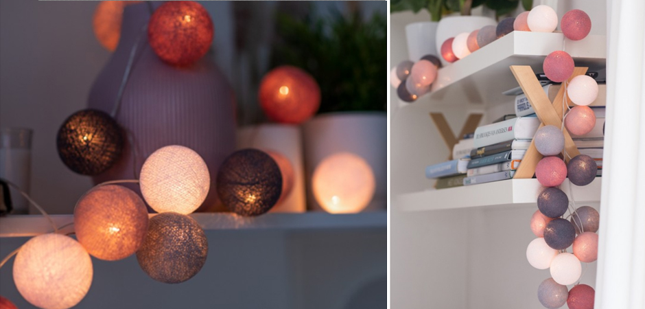 Гирлянда хлопковые фонарики Сotton Ball Dirty Rose - Loft-Concept в Саратове