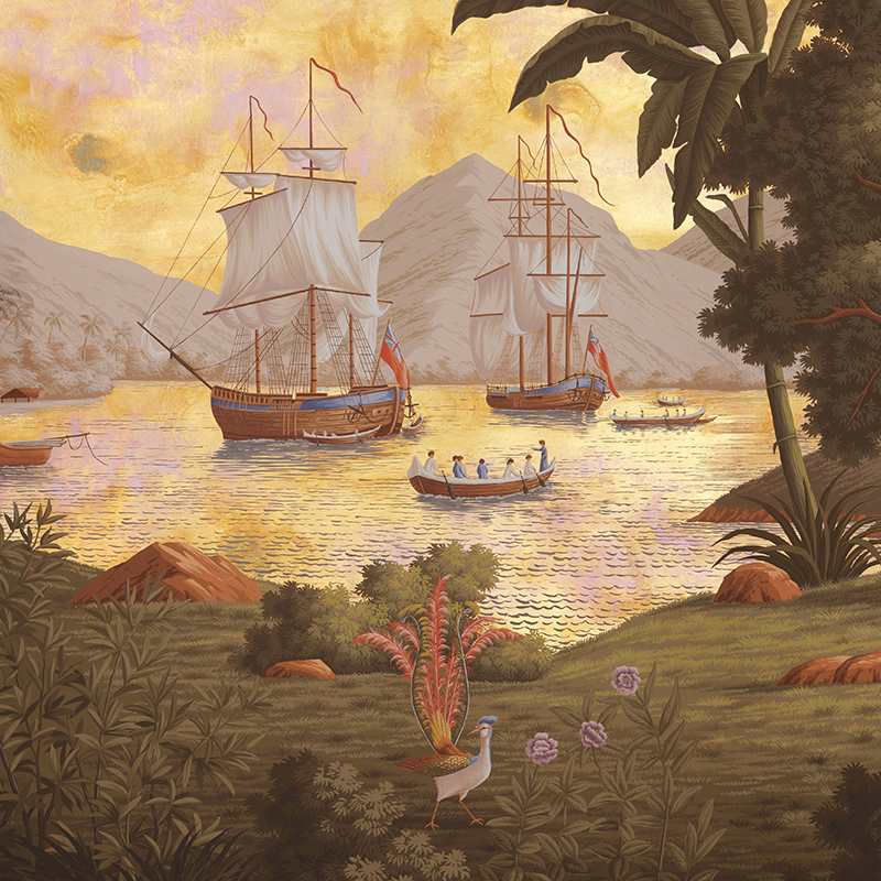 Обои ручная роспись Voyage of the Pacific Amarelo on Deep Rich Gold gilded paper with antiquing Обои ручная роспись Voyage of the Pacific Amarelo on Deep Rich Gold gilded paper with antiquing в Саратове | Loft Concept