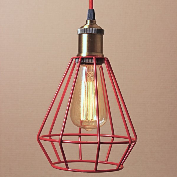 Подвесной светильник Wire Cage Pendant Punch Red Красный в Саратове | Loft Concept 