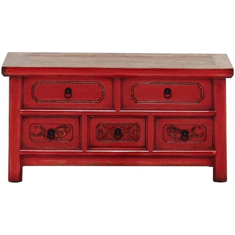 Деревянная ТВ-тумба в китайском стиле с 5-ю выдвижными ящиками Chinese TV Stand Red Красный Коричневый Черный Деревянная ТВ-тумба в китайском стиле с 5-ю выдвижными ящиками Chinese TV Stand Red Красный Коричневый Черный в Саратове | Loft Concept