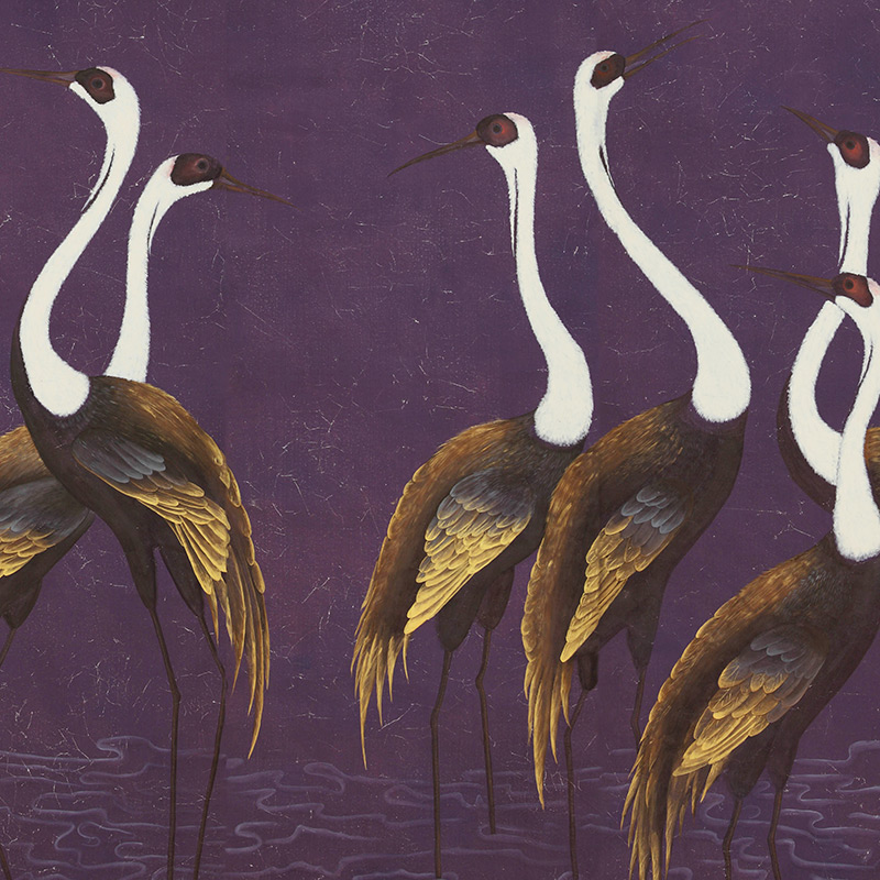 Обои ручная роспись Sarus Cranes Original colourway on Edo purple painted Xuan paper Обои ручная роспись Sarus Cranes Original colourway on Edo purple painted Xuan paper в Саратове | Loft Concept