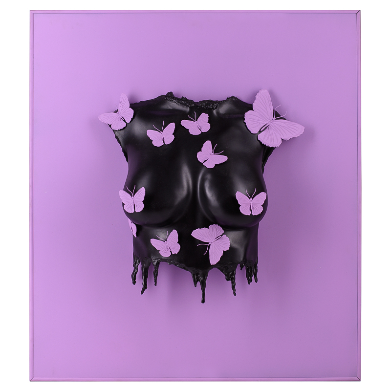 Аксессуар на стену Sculpture Female Torso Butterflies Framed Сиреневый Черный Аксессуар на стену Sculpture Female Torso Butterflies Framed Сиреневый Черный в Саратове | Loft Concept