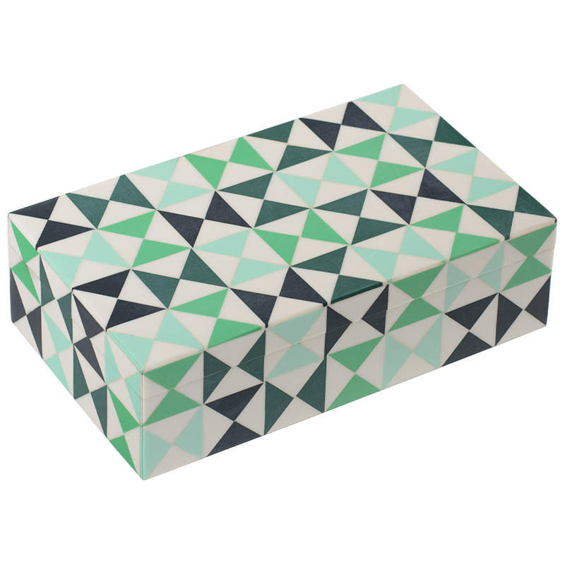 Шкатулка Small Triangles Green Bone Inlay Box Зеленый Белый Мятный в Саратове | Loft Concept 