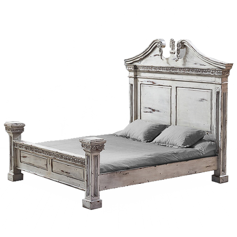 Кровать Gothic Style Bed White Белый винтажная патина   в Саратове | Loft Concept 