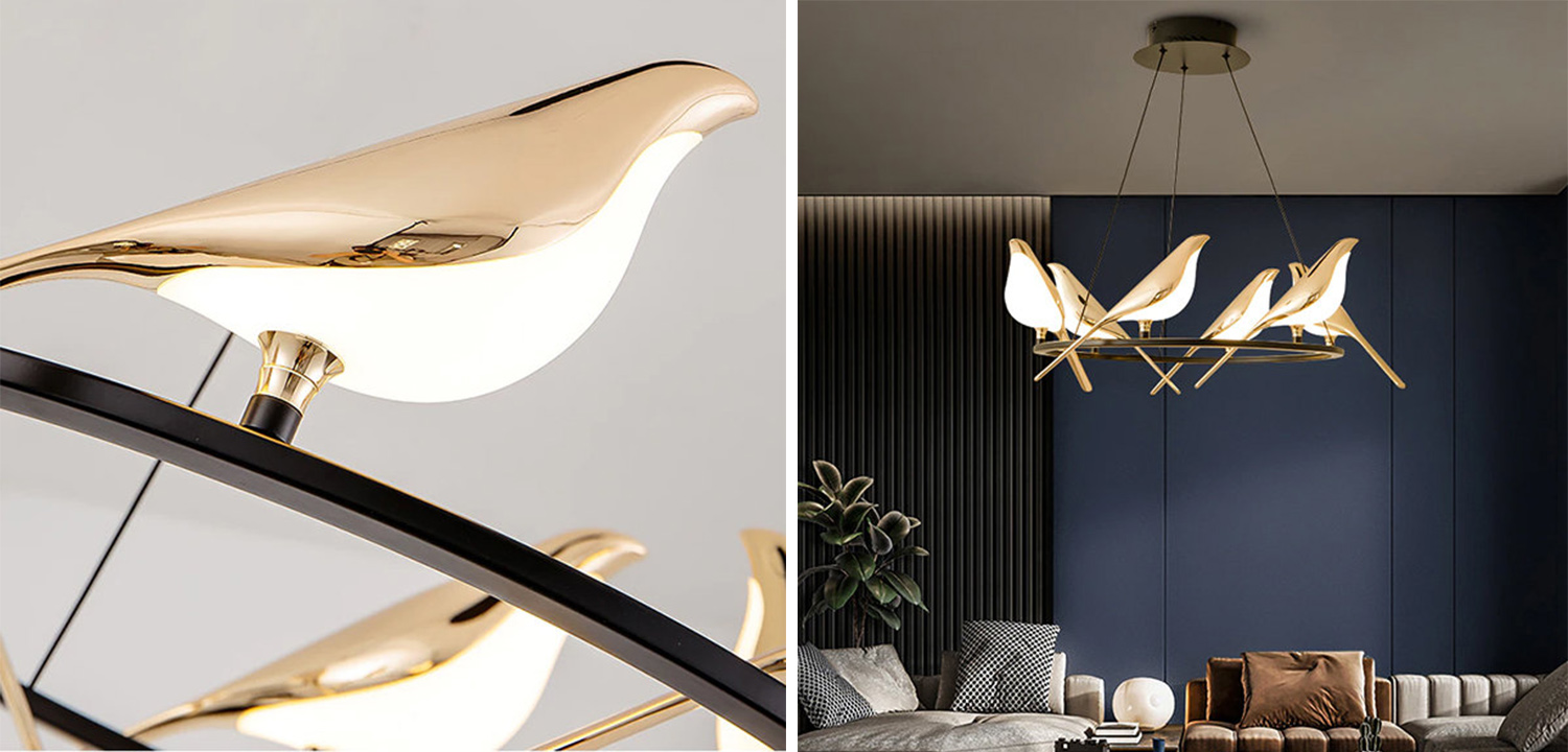 Люстра с золотыми птичками круглая NOMI Chandelier Six birds Round - фото