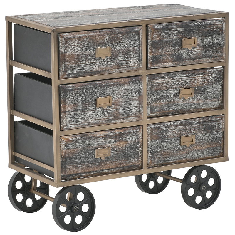 Комод в стиле лофт на колесах Vance Chest of Drawers Коричневый Золотой Комод в стиле лофт на колесах Vance Chest of Drawers Коричневый Золотой в Саратове | Loft Concept
