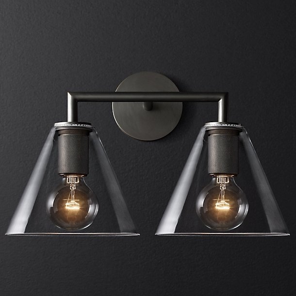 Бра RH Utilitaire Funnel Shade Double Sconce Black Прозрачное Стекло Темная бронза в Саратове | Loft Concept 