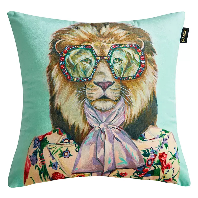 Декоративная подушка Стиль Gucci Leo Fashion Animals Cushion Mint Мятный Мульти в Саратове | Loft Concept 