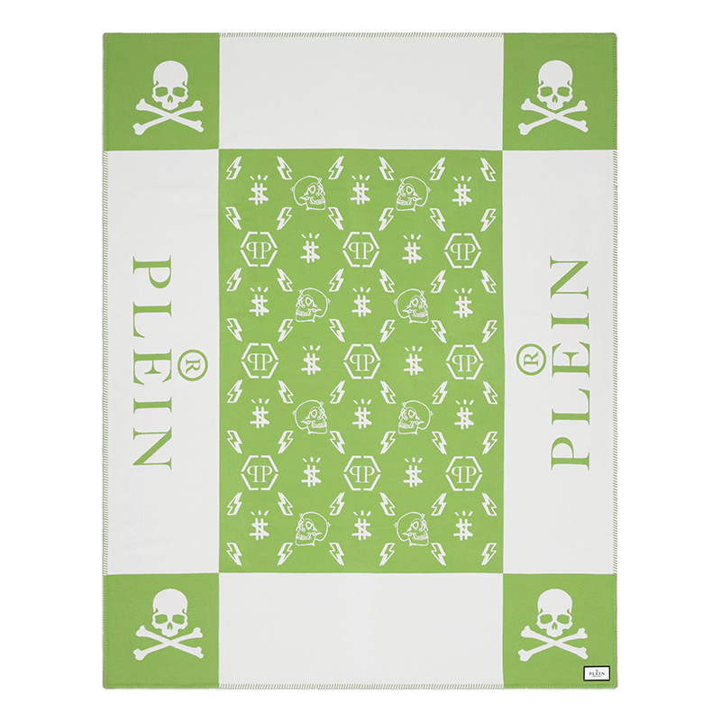 Плед Philipp Plein Plaid Cashmere Skul Green Зеленый Белый в Саратове | Loft Concept 