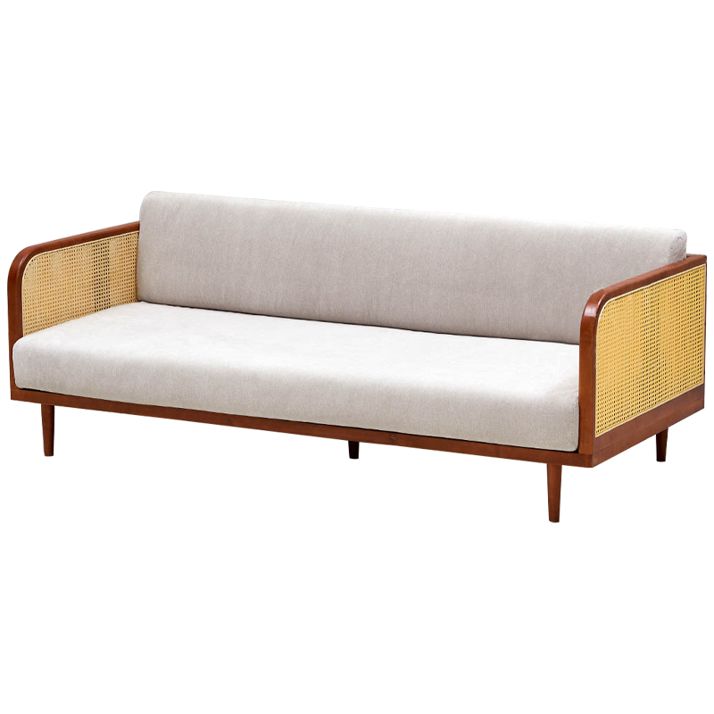 Диван с отделкой из ротанга Nava Rattan Decor Sofa Коричневый ivory ( слоновая кость ) Бежевый в Саратове | Loft Concept 