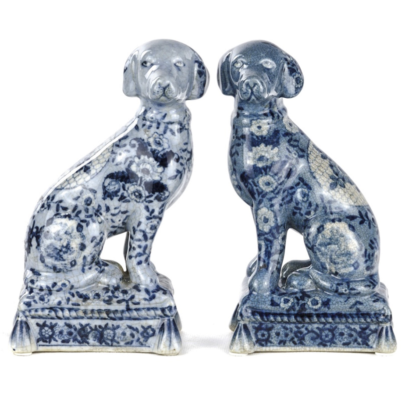 Статуэтки Oriental Blue & White Ornament Dogs набор из 2-х штук Белый Синий в Саратове | Loft Concept 