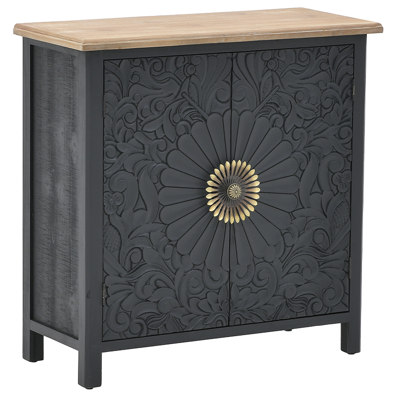 Комод с декорированным резным фасадом Eamon Chest of Drawers Grey Mango Черный Древесина Латунь Комод с декорированным резным фасадом Eamon Chest of Drawers Grey Mango Черный Древесина Латунь в Саратове | Loft Concept