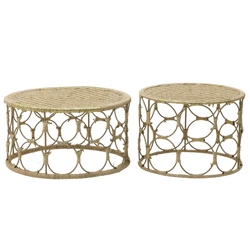 Комплект кофейных столиков Jute Metal Coffee Tables Золотой Бежевый в Саратове | Loft Concept 