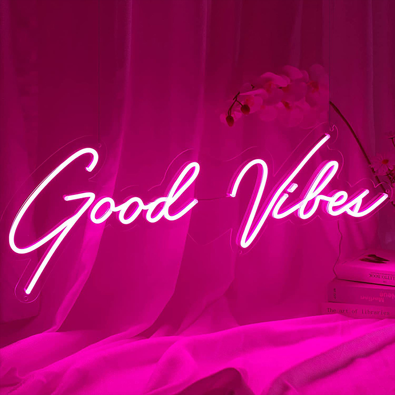 Неоновая настенная лампа Good Vibes Neon Wall Lamp Прозрачный Розовый в Саратове | Loft Concept 