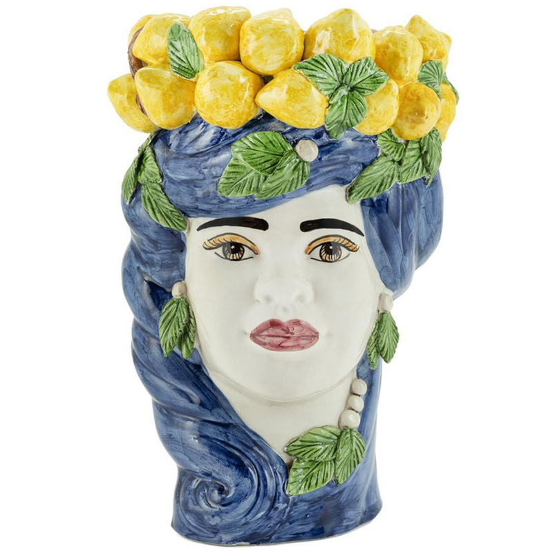 Ваза Vase Lemon Head Lady Blue Синий Желтый Зеленый Мульти в Саратове | Loft Concept 