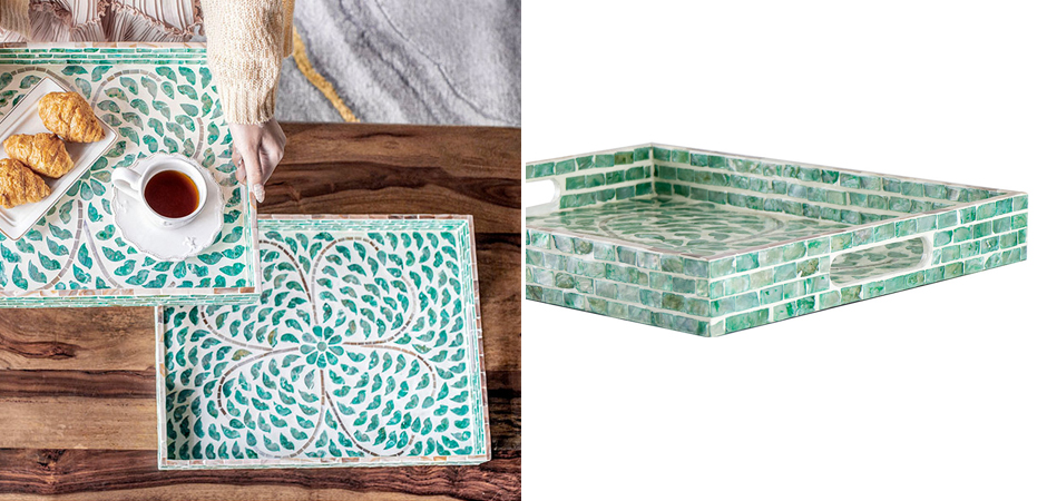 Поднос с отделкой раковинами устриц Bone Inlay Поднос с отделкой раковинами устриц Bone Inlay - Loft-Concept в Саратове
