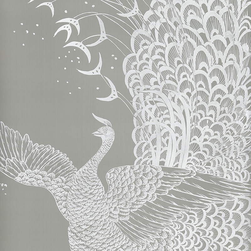 Обои ручная роспись в стиле Арт-деко Whistler Peacocks Special Colourway on Pale Grey dyed silk Обои ручная роспись в стиле Арт-деко Whistler Peacocks Special Colourway on Pale Grey dyed silk в Саратове | Loft Concept