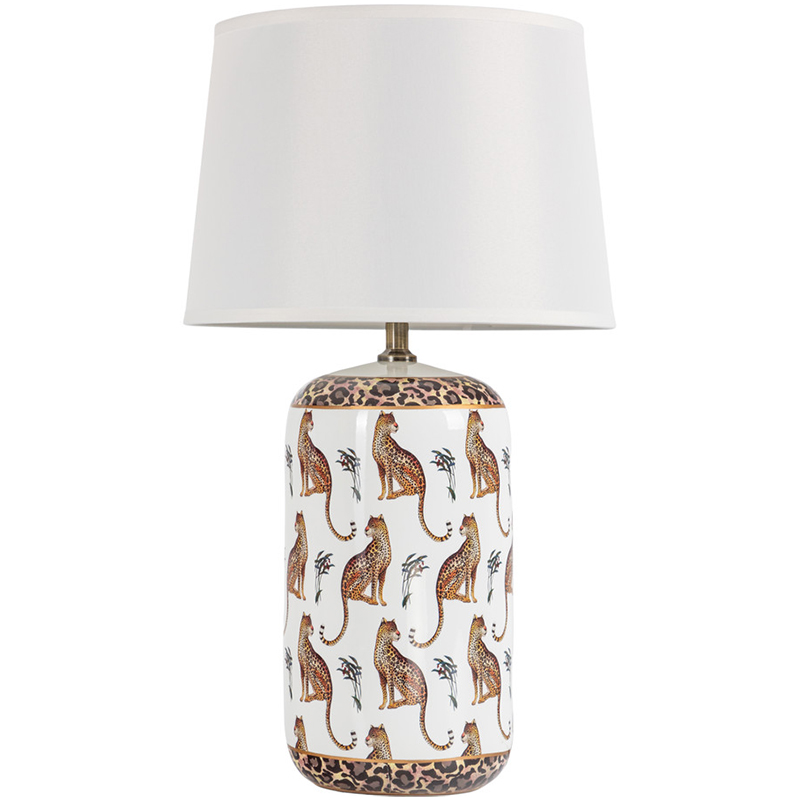 Настольная лампа с абажуром Leopard Lampshade White Белый Коричневый в Саратове | Loft Concept 