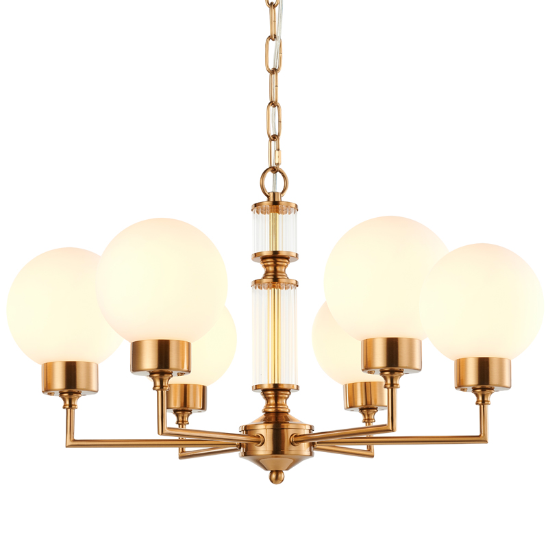 Люстра Zibille Chandelier Brass 58 Латунь Белое матовое стекло Прозрачный в Саратове | Loft Concept 