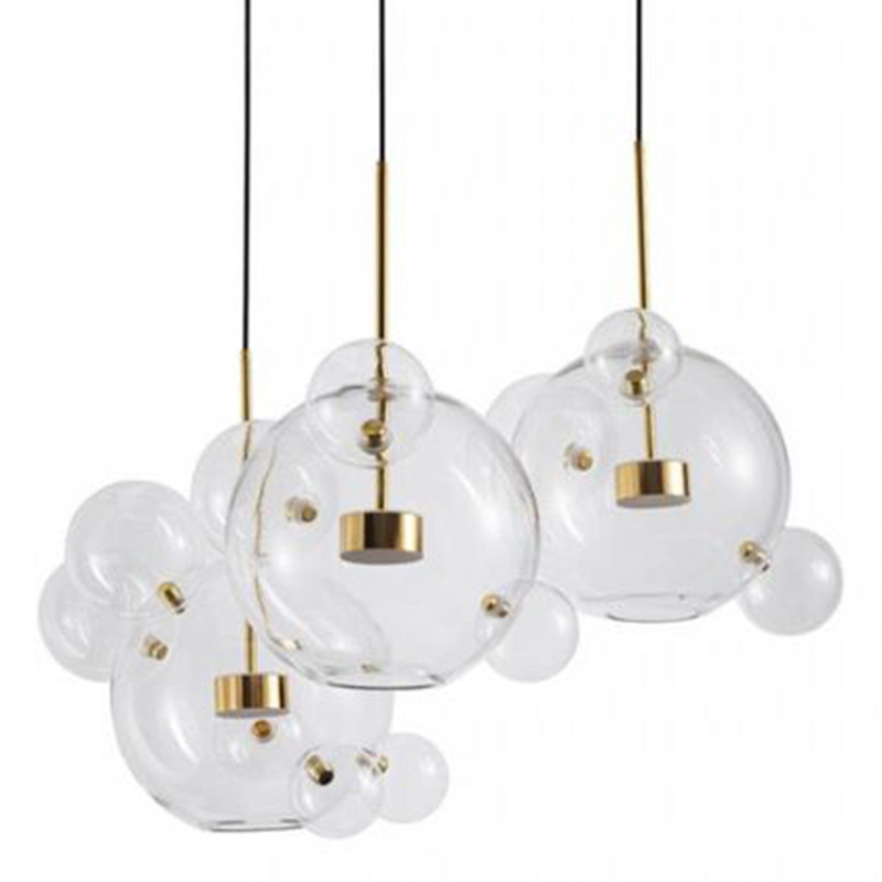 Светодиодный светильник Giopato & Coombes Bubble Chandelier Gold Circle 3 плафона Белый Золотой Прозрачное Стекло в Саратове | Loft Concept 