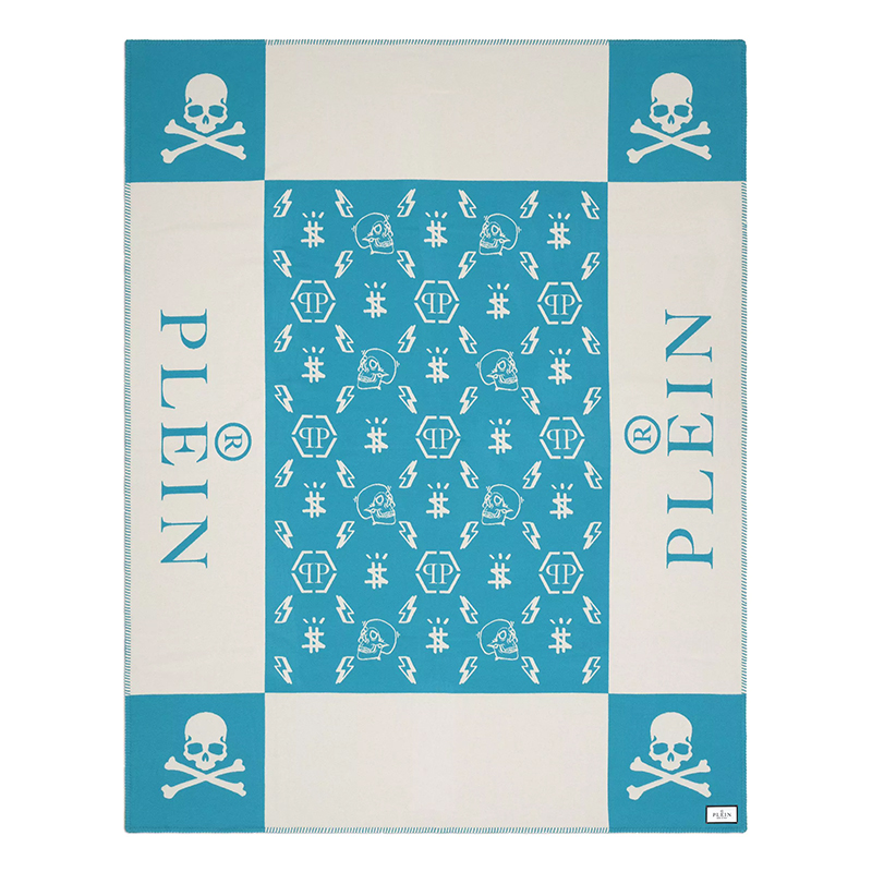 Плед Philipp Plein Plaid Cashmere Skull Blue Голубой Белый в Саратове | Loft Concept 