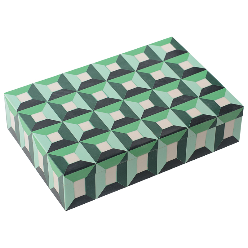 Шкатулка Squares Green Bone Inlay Box Зеленый Белый в Саратове | Loft Concept 