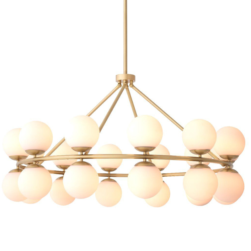 Люстра Eichholtz Chandelier Hutchinson Brass Латунь Античная полированная Белое матовое стекло в Саратове | Loft Concept 