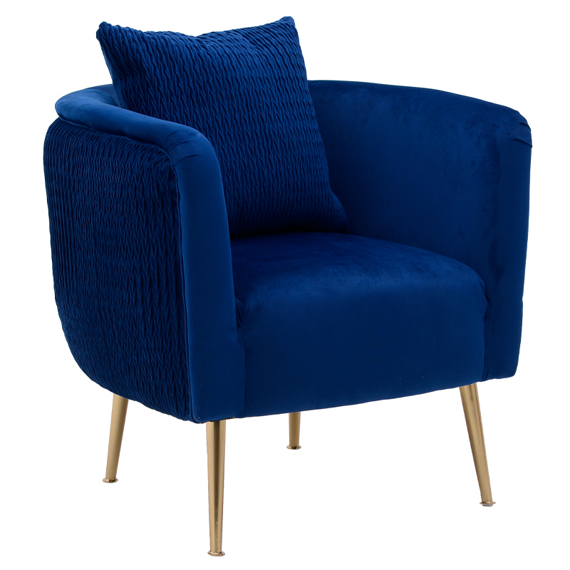 Кресло Yvette Armchair Blue Синий Глянцевое золото в Саратове | Loft Concept 