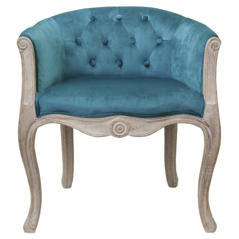 Кресло низкое в стиле прованс Louis French Armchair blue velour Бирюзовый Бежевый в Саратове | Loft Concept 