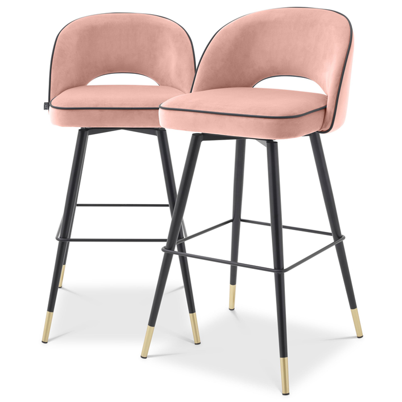 Комплект барных стульев Eichholtz Bar Stool Cliff set of 2 nude Розовый пастельный Черный Латунь в Саратове | Loft Concept 