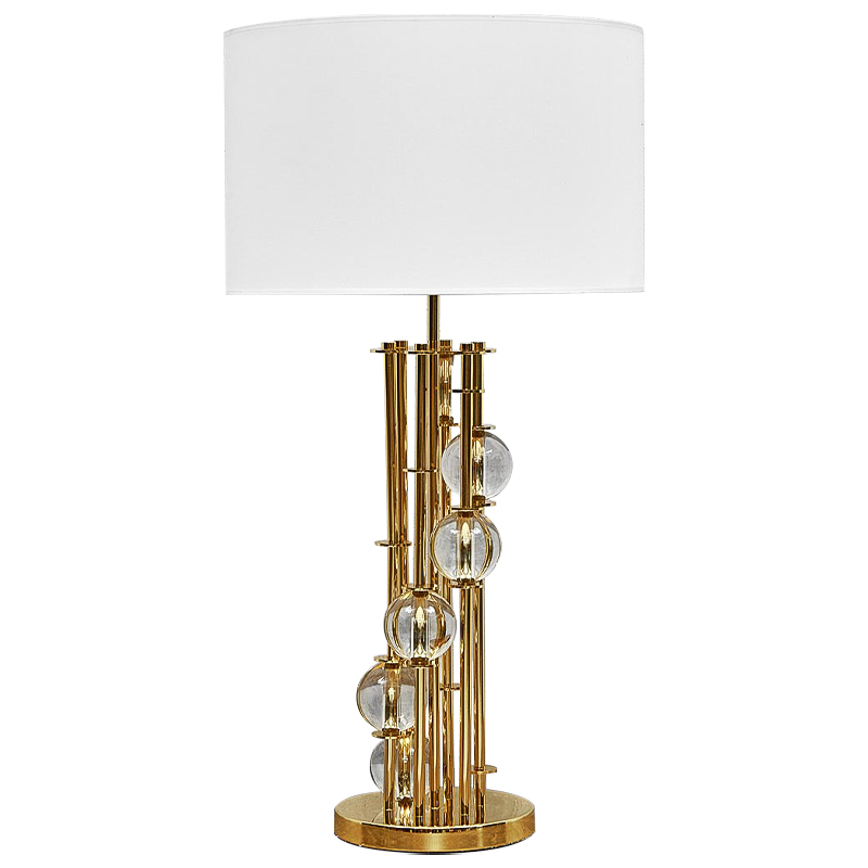 Настольная лампа с абажуром и стеклянными шарами Rizwan Lamp Золотой Белый Прозрачное Стекло Настольная лампа с абажуром и стеклянными шарами Rizwan Lamp Золотой Белый Прозрачное Стекло в Саратове | Loft Concept