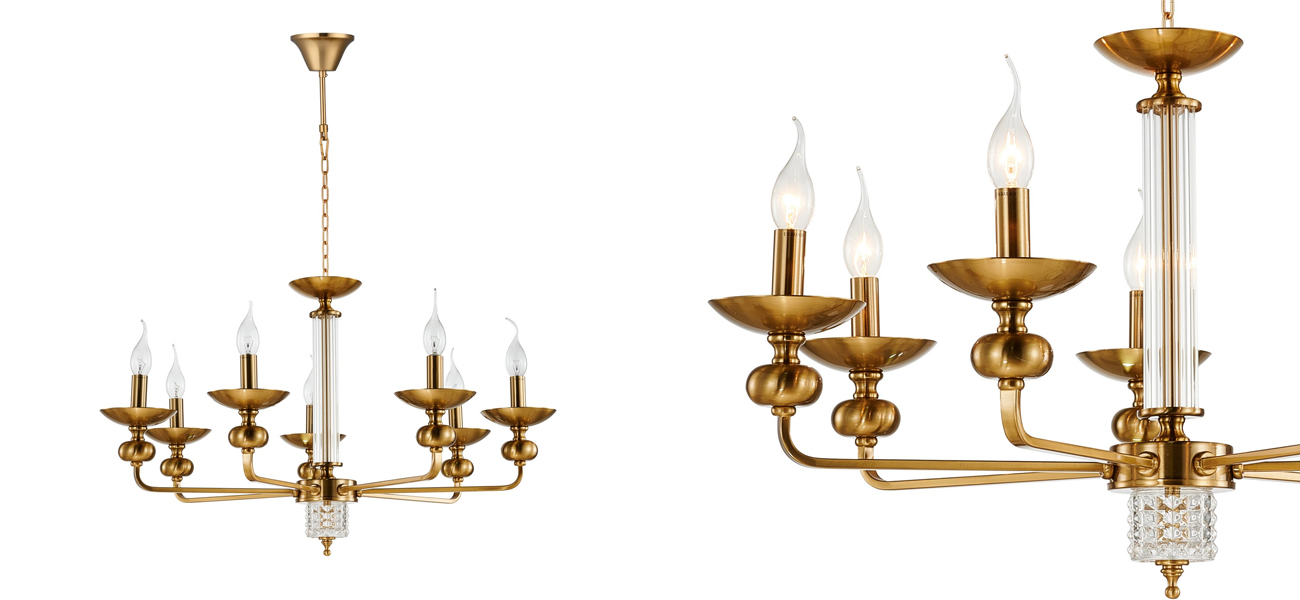 Люстра бронзового цвета со стеклянным декором Candelabrum D75 см - фото