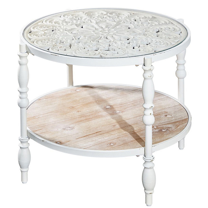 Журнальный столик из натурального дерева в винтажном стиле Openwork Coffee Table Белый в Саратове | Loft Concept 