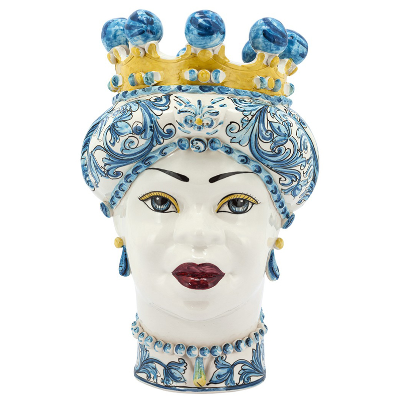 Ваза VASE MORO LADY CROWN blue Желтый Синий Ваза VASE MORO LADY CROWN blue Желтый Синий в Саратове | Loft Concept