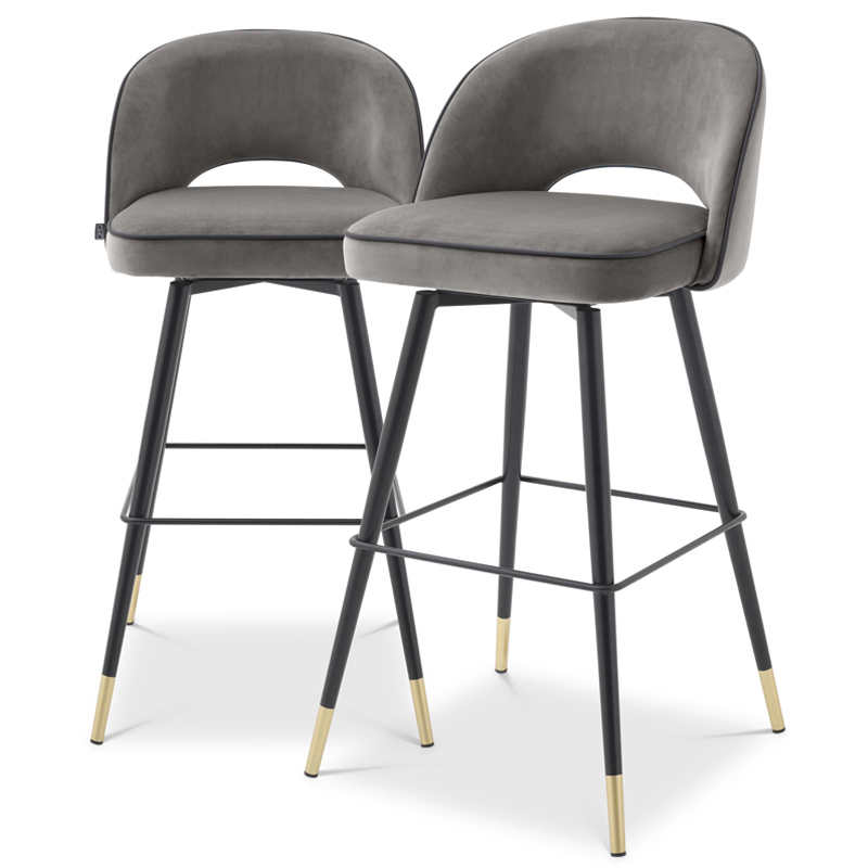 Комплект барных стульев Eichholtz Bar Stool Cliff set of 2 grey Черный Латунь Серый в Саратове | Loft Concept 