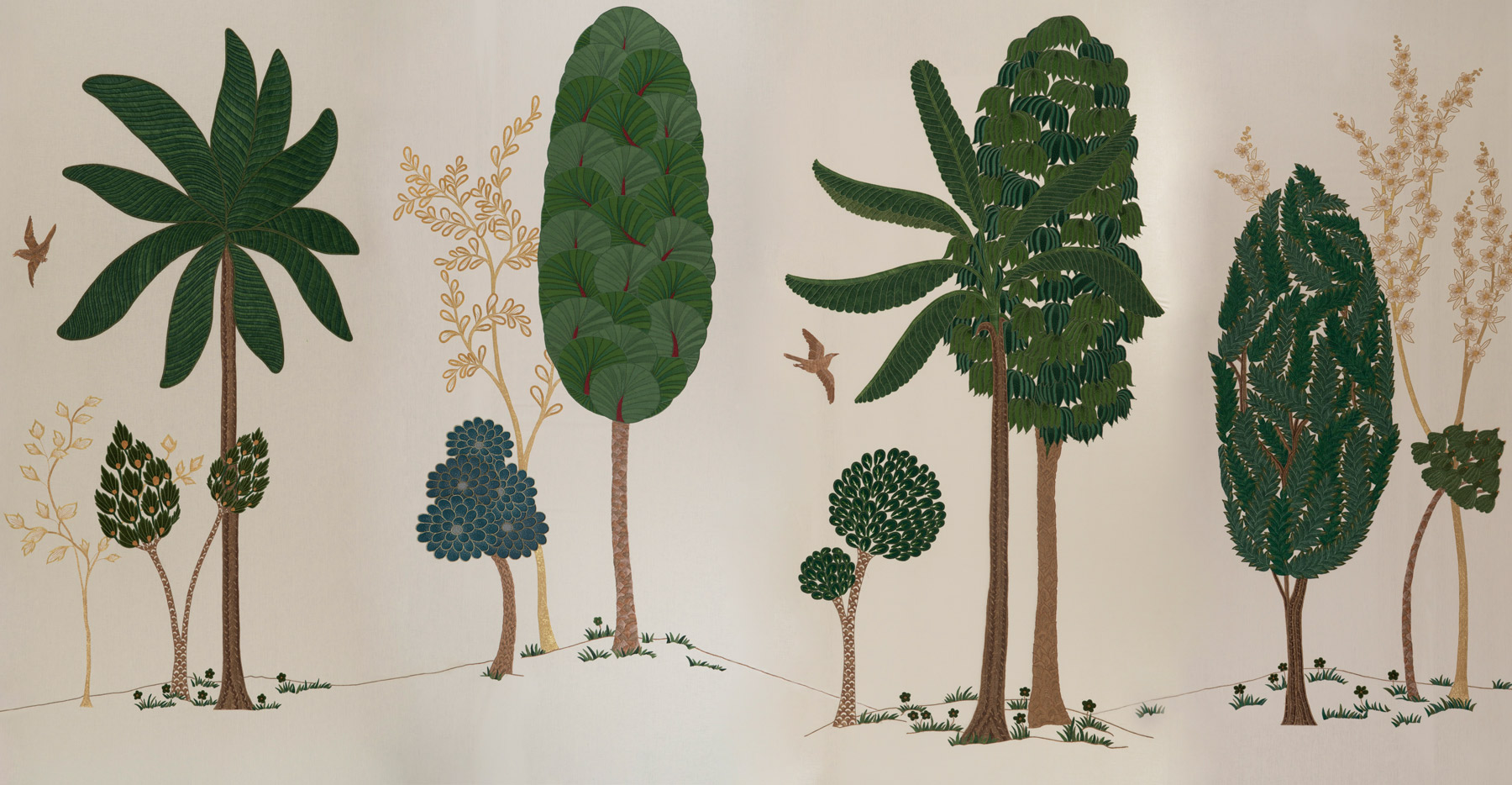 Обои ручная роспись Mughal Trees Original colourway on linen - постер Loft-Concept в Саратове