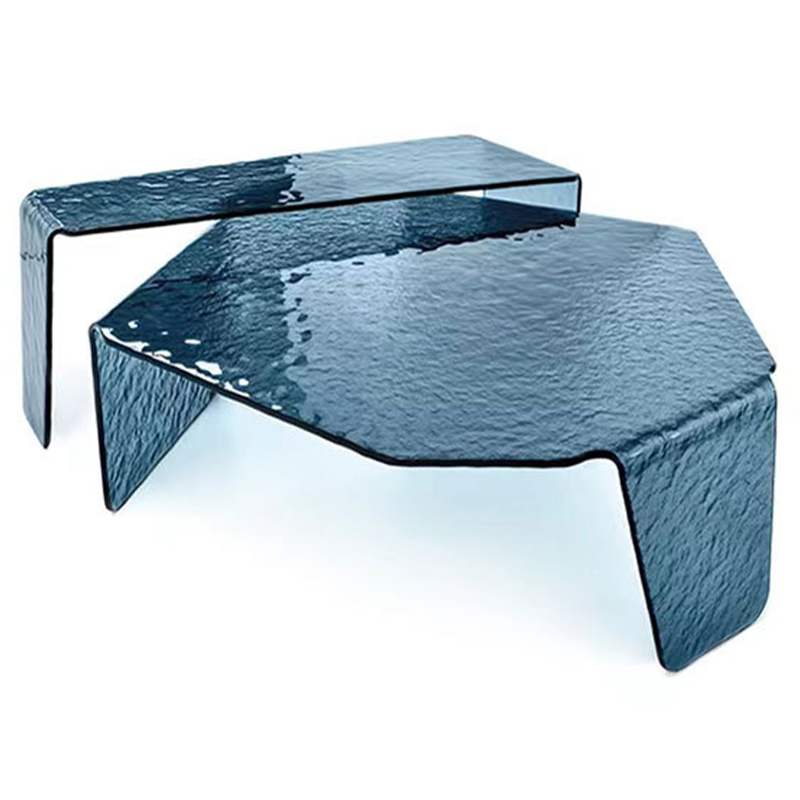 Комплект кофейных столиков Water Surface Glass Coffee Tables Синий в Саратове | Loft Concept 