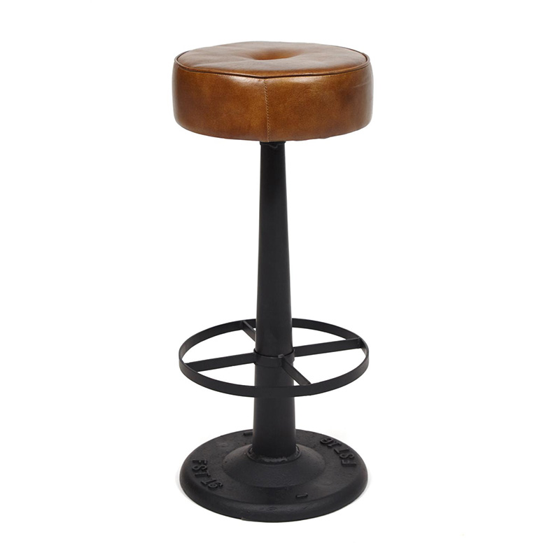 Барный стул Industrial leather bar stool Коричневый Черный в Саратове | Loft Concept 