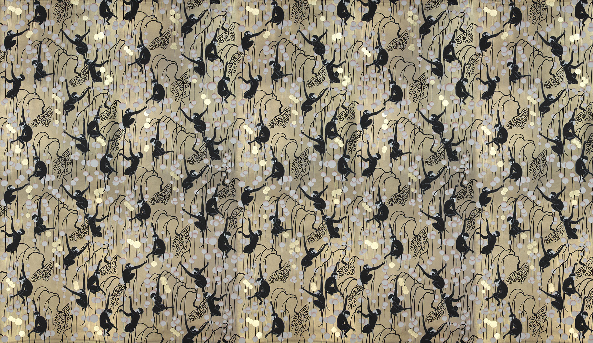 Обои ручная роспись Deco Monkeys Special Colourway on Brushed Gold gilded paper Обои ручная роспись Deco Monkeys Special Colourway on Brushed Gold gilded paper - постер Loft-Concept в Саратове