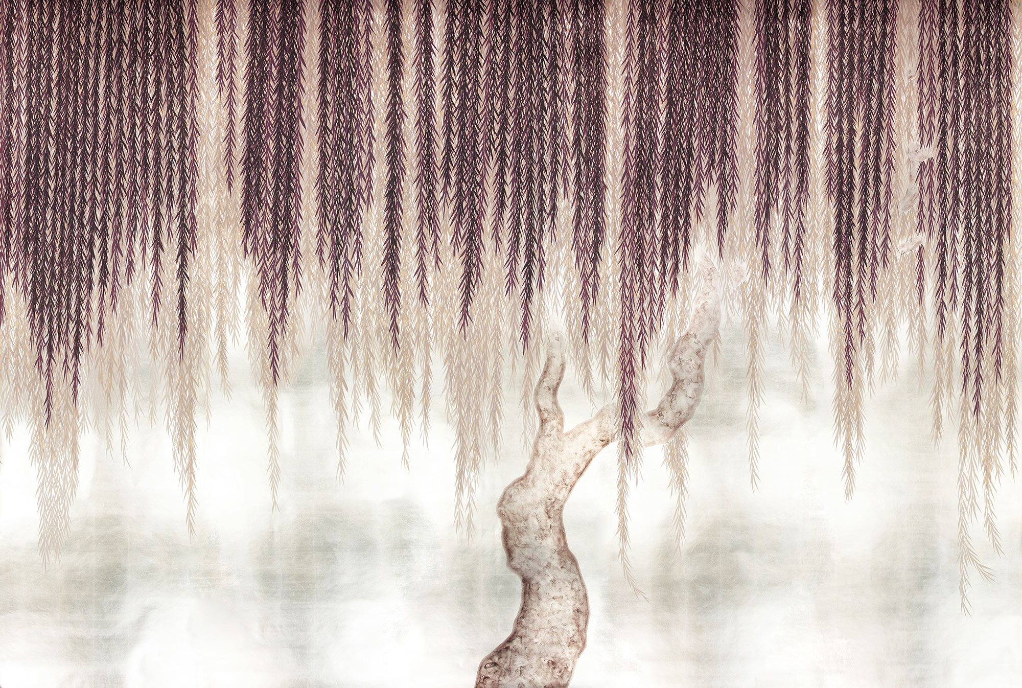 Обои ручная роспись Willow Boysenberry on White Metal gilded paper Обои ручная роспись Willow Boysenberry on White Metal gilded paper - постер Loft-Concept в Саратове