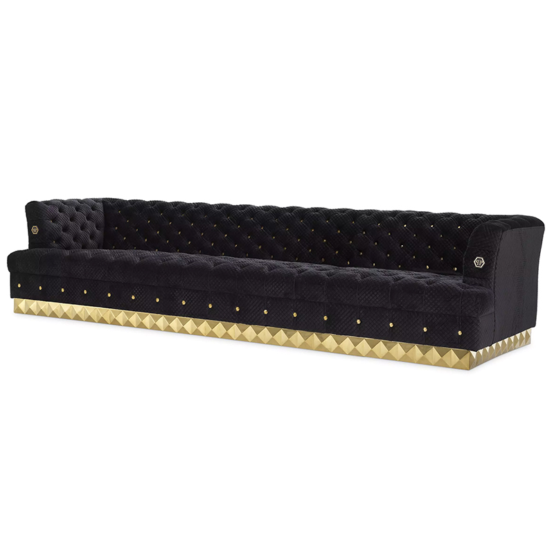 Диван Philipp Plein Sofa Rockstud L Черный Золотой в Саратове | Loft Concept 