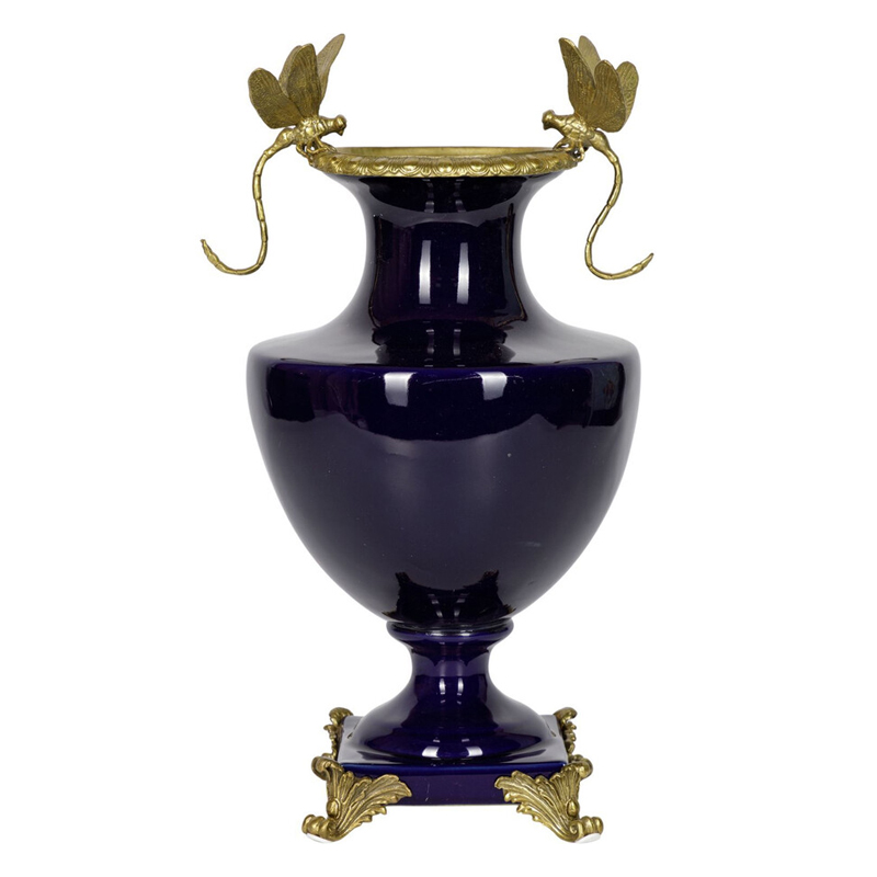 Ваза темно-синего цвета из фарфора с бронзовыми стрекозами Eden Garden porcelain and bronze Темно-синий Бронза Ваза темно-синего цвета из фарфора с бронзовыми стрекозами Eden Garden porcelain and bronze Темно-синий Бронза в Саратове | Loft Concept