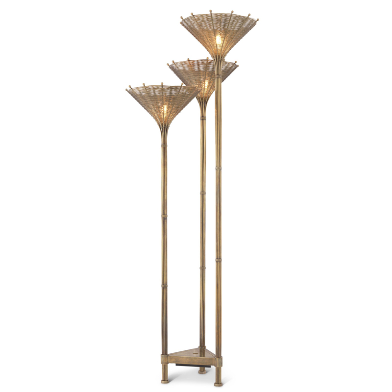 Торшер Eichholtz Floor Lamp Kon Tiki Triple Винтажная латунь в Саратове | Loft Concept 