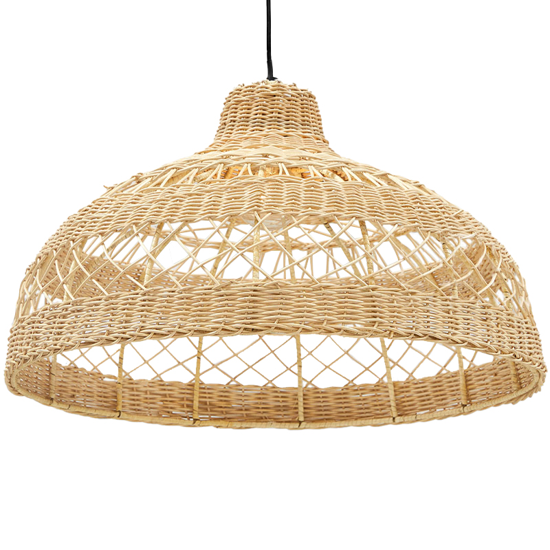 Подвесная люстра с плетеным абажуром Eman Wicker Chandelier Бежевый Черный в Саратове | Loft Concept 